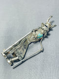 Very Intricate Detailed Vintage Native American Navajo Turquoise Sterling Silver Kachina Pin-Nativo Arts