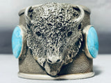 Massive 135 Gram Buffalo Head Native American Navajo Turquoise Sterling Silver Bracelet-Nativo Arts