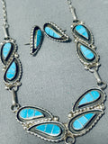 Native American Luminous Vintage Zuni Blue Gem Turquoise Sterling Silver Necklace & Earring Set-Nativo Arts
