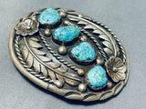 Dickie Charlie Vintage Native American Zuni Blue Gem Turquoise Sterling Silver Buckle-Nativo Arts