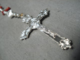 Extraordinary Navajo Coral Sterling Silver Rosary Necklace Native American-Nativo Arts