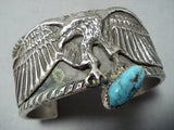 Fascinating Navajo Native American Turquoise Sterling Silver Eagle Bracelet-Nativo Arts