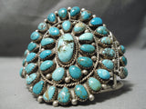 Chunky Rare Vintage Native American Navajo Blue Diamond Turquoise Sterling Silver Bracelet Old-Nativo Arts