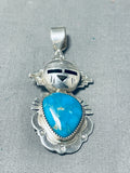 Baby Kachina Native American Navajo Kingman Turquoise Sterling Silver Pin/ Pendant Signed-Nativo Arts