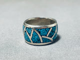 Thick Vintage Native American Navajo Turquoise Inlay Sterling Silver Ring Old-Nativo Arts