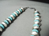 Massive Tubule Hand Tooled Native American Navajo Turquoise Sterling Silver Necklace Earrings-Nativo Arts