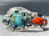 Native American Tortoise Francisco Gomez Hand Carved Turquoise Sterling Silver Bracelet-Nativo Arts