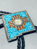 Astonishing Vintage Native American Navajo Turquoise Sterling Silver New Mexico Bolo Signed-Nativo Arts