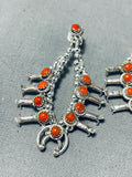 Remarkable Native American Navajo Coral Sterling Silver Mini Squash Blossom Earrings-Nativo Arts