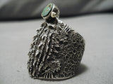 One Of Biggest Best Vintage Native American Navajo Turquoise Casted Toad Sterling Silver Ring-Nativo Arts