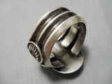 Detailed And Heavy!! Vintage Native American Navajo Turquoise Sterling Silver Flank Ring-Nativo Arts
