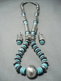 One Of The Biggest Best Native American Navajo Tubule Sterling Silver Turquoise Necklace-Nativo Arts