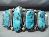 Tremendous Vintage Native American Navajo Sleeping Beauty Turquoise Sterling Silver Bracelet Old-Nativo Arts