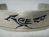 Superior Vintage Hopi Sterling Silver Roadrunner Bracelet Native American Old-Nativo Arts