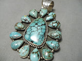 Important Colossal Vintage Native American Navajo Spiderweb Turquoise Sterling Silver Pendant-Nativo Arts