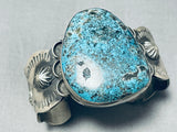 Spell-binding Native American Navajo Rare Turquoise Sterling Silver Bracelet Signed-Nativo Arts