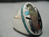 Important Zuni Native American Heavy Turquoise Sterling Silver Inlaid Ring-Nativo Arts
