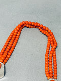 The Most Intricate Native American Zuni Coral Sterling Silver Inlay Necklace-Nativo Arts