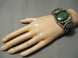 Museum Vintage Native American Navajo Large Green Turquoise Sterling Silver Bracelet Old-Nativo Arts
