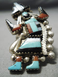 Huge Dancing Kachina Vintage Zuni Native American Turquoise Sterling Silver Ring-Nativo Arts