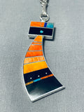 One Of The Most Unique Native American Navajo Signed Sterling Silver Inlay Kachina Necklace-Nativo Arts