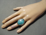 Important Vintage Native American Navajo Lone Mountain Turquoise Sterling Silver Ring Old-Nativo Arts
