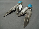 Amazing Vintage Native American Navajo Blue Gem Turquoise Sterling Silver Earrings-Nativo Arts