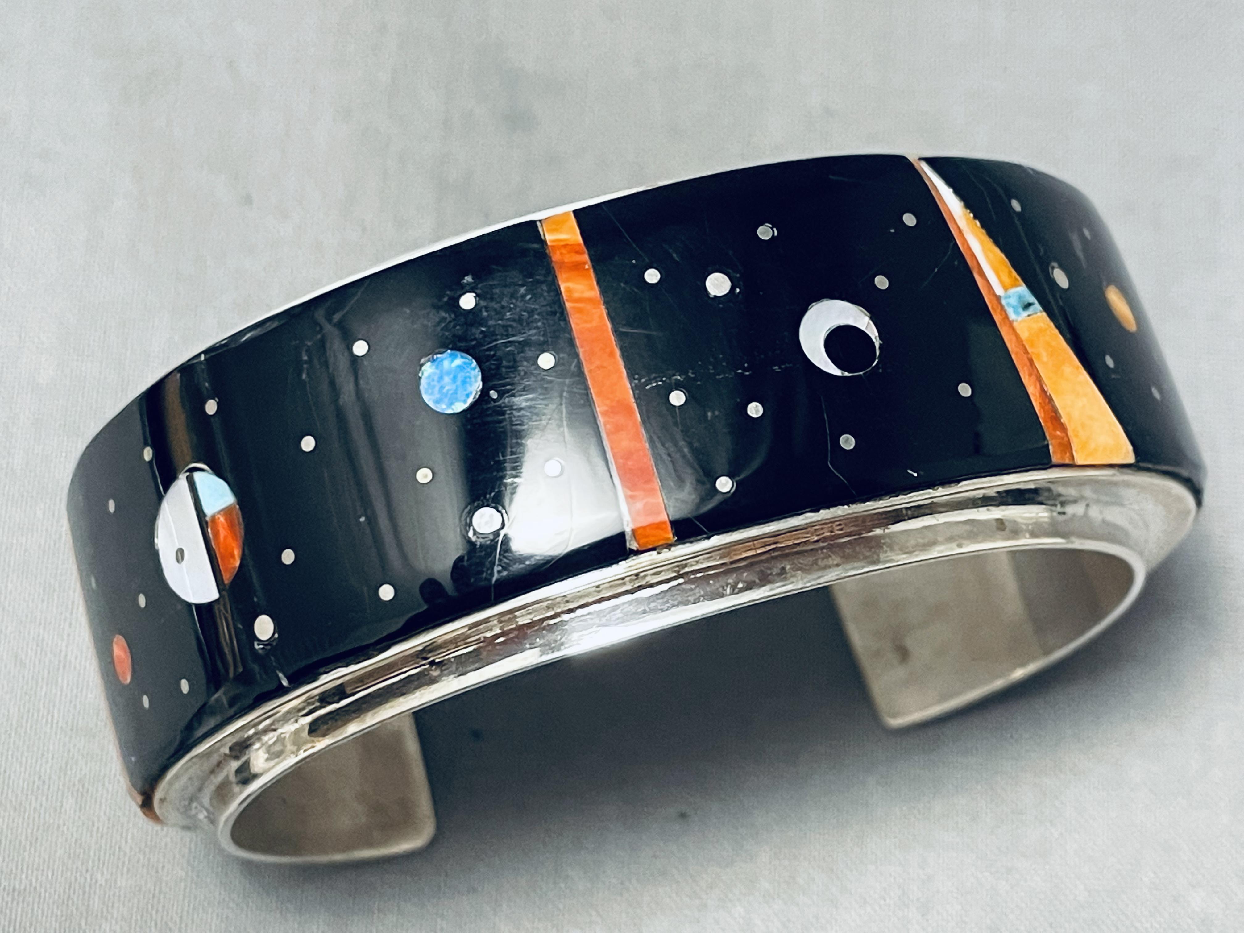 Navajo Nightsky Memory Turquoise Inlay Sterling Silver Bracelet