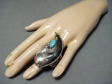 One Of The Most Unique Authentic Bear Native American Navajo Turquoise Sterling Silver Ring-Nativo Arts