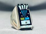 Heavy Men's Kachina Native American Navajo Turquoise Sterling Silver Ring-Nativo Arts
