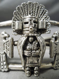 Detailed Heavy Vintage Native American Navajo Kachina Sterling Silver Bracelet Cuff-Nativo Arts