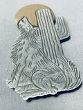 Signed Howling Coyote Native American Navajo Sterling Silver Coyote Pin-Nativo Arts