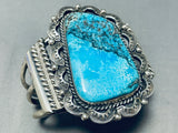 Towering Vintage Native American Navajo Blue Diamond Turquoise Sterling Silver Bracelet-Nativo Arts