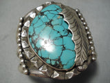 Ginormous Vintage Native American Navajo Rare Turquoise Sterling Silver Leaf Bracelet-Nativo Arts