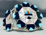 Extraordinary Native American Zuni Blue Gem Turquoise Sterling Silver Sunface Inlay Bracelet-Nativo Arts