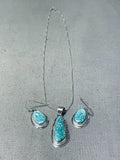 Gorgeous Native American Navajo Whitewater Turquoise Sterling Silver Necklace & Earring Set-Nativo Arts