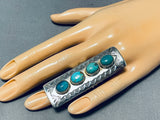 Fascinating Native American Navajo Signed 4 Turquoise Sterling Silver Huge Ring-Nativo Arts