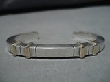 Native American Heavy And Thick!! Vintage Sterling Silver 14k Gold Bracelet Cuff-Nativo Arts