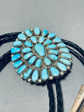 Brilliant Vintage Native American Navajo Signed Turquoise Cluster Sterling Silver Bolo-Nativo Arts