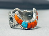 One Of The Most Unique Ever Native American Navajo Turquoise Coral Inlay Sterling Silver Ring-Nativo Arts