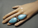 Native American Fabulous Towering Huge Navajo Intricate Inlay Turquoise Sterling Silver Ring-Nativo Arts
