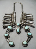 Huge Vintage Native American Navajo Authentic Turquoise Sterling Silver Squash Blossom Necklace-Nativo Arts