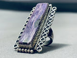 The Best Vintage Native American Navajo Rectangle Charoite Sterling Silver Ring Old-Nativo Arts