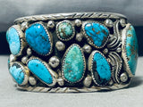Heavy Wide Native American Navajo Turquoise Chunk Sterling Silver Bracelet Cuff-Nativo Arts
