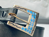 Native American Very Rare Vintage Navajo Lapis Sterling Silver Ranger Buckle Set-Nativo Arts