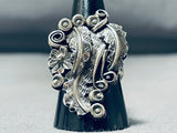 Ornamental Native American Navajo Sterling Silver Leaves Stems Floral Huge Ring-Nativo Arts