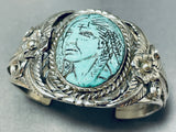 Native American One Of The Most Intricate Ever Hand Carved Turquoise Sterling Silver Bracelet-Nativo Arts