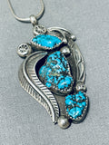 Spectacular Vintage Native American Navajo 3 Old Kingman Turquoise Sterling Silver Necklace-Nativo Arts