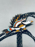 Native American Soaring Eagle Vintage Navajo Turquoise Sterling Silver Bolo Tie-Nativo Arts