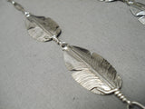 Intricate!! Hand Carved Native American Navajo Sterling Silver Feather Necklace-Nativo Arts
